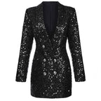 Robe Blazer Courte Pailletée à Double Boutonnage