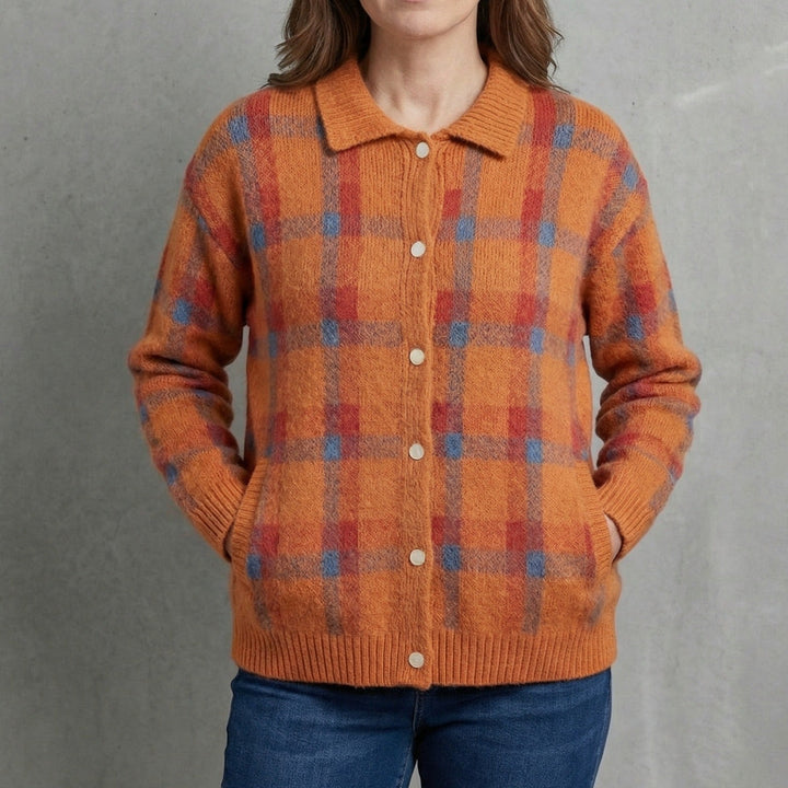 Cardigan Carreaux Boutonné Femme