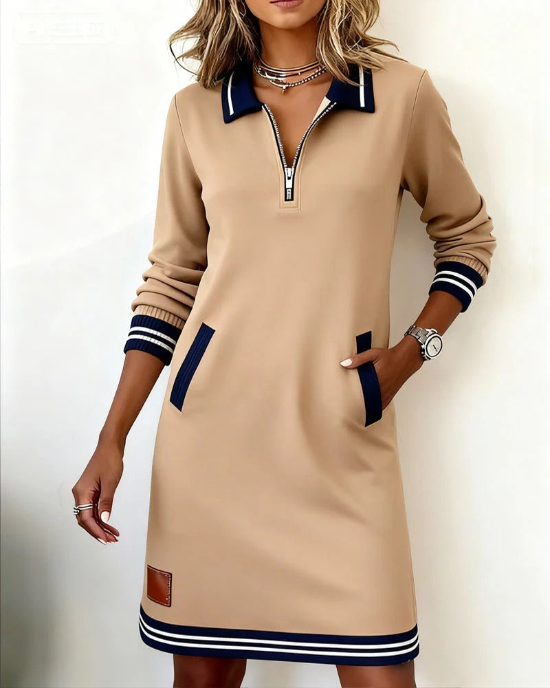 Robe Femme Casual Col Zippé Chic