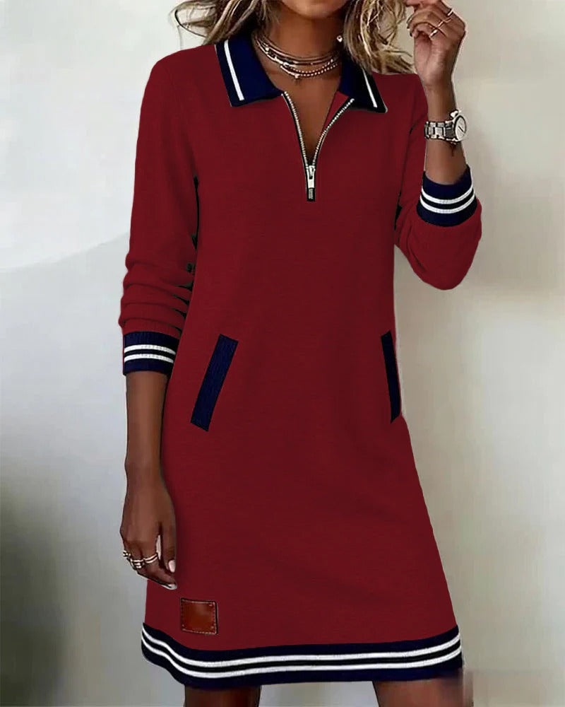 Robe Femme Casual Col Zippé Chic