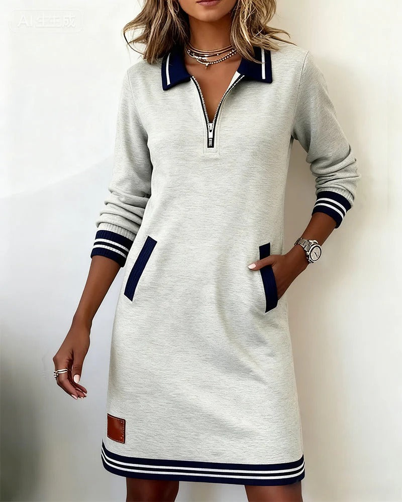 Robe Femme Casual Col Zippé Chic