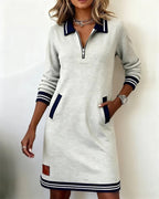 Robe Femme Casual Col Zippé Chic
