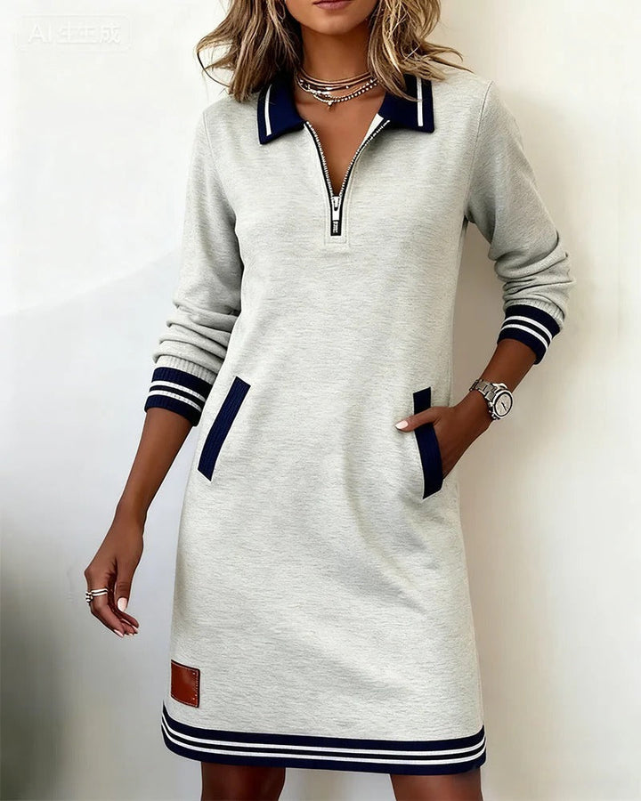 Robe Femme Casual Col Zippé Chic