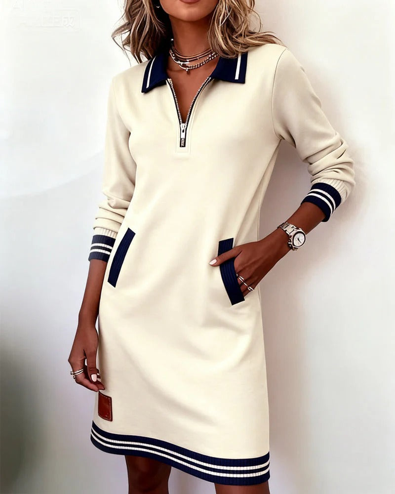 Robe Femme Casual Col Zippé Chic