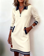 Robe Femme Casual Col Zippé Chic