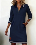 Robe Femme Casual Col Zippé Chic