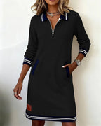 Robe Femme Casual Col Zippé Chic