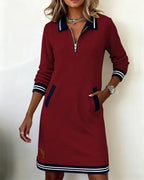 Robe Femme Casual Col Zippé Chic