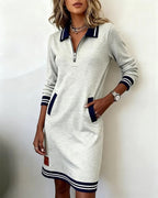 Robe Femme Casual Col Zippé Chic