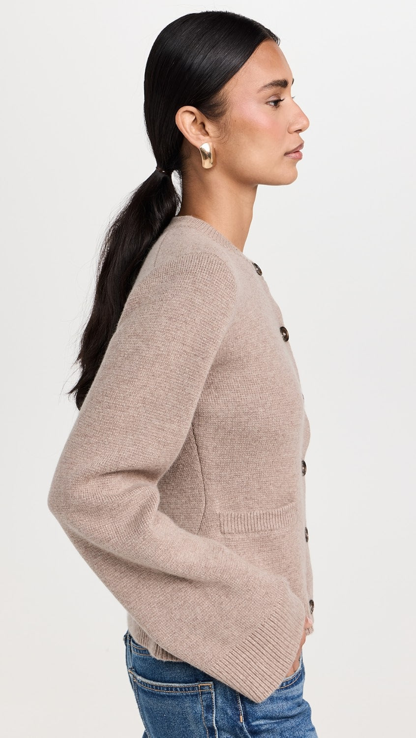 Cardigan Femme Ajusté à Col Rond Boutonné