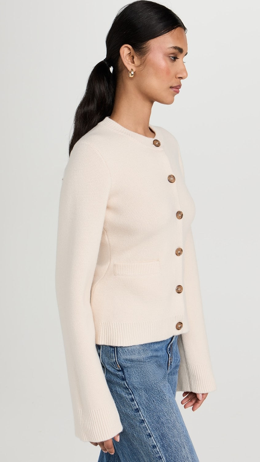 Cardigan Femme Ajusté à Col Rond Boutonné