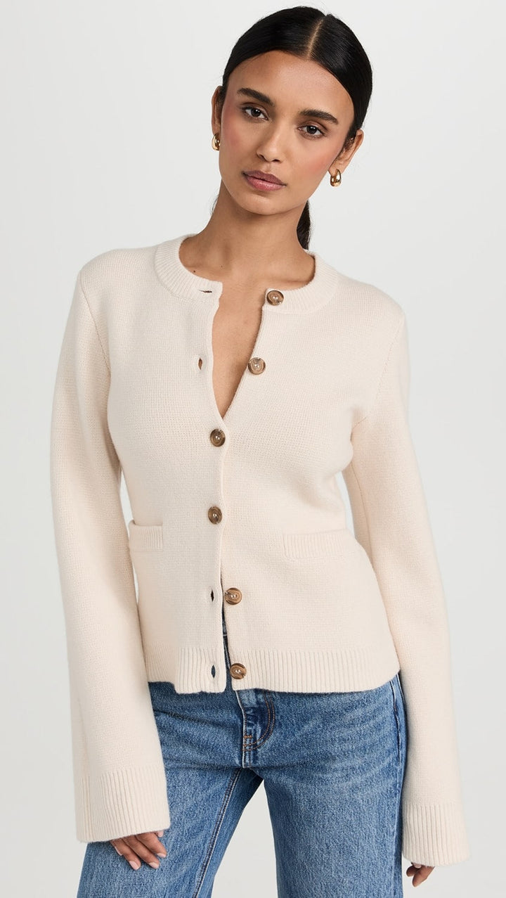 Cardigan Femme Ajusté à Col Rond Boutonné