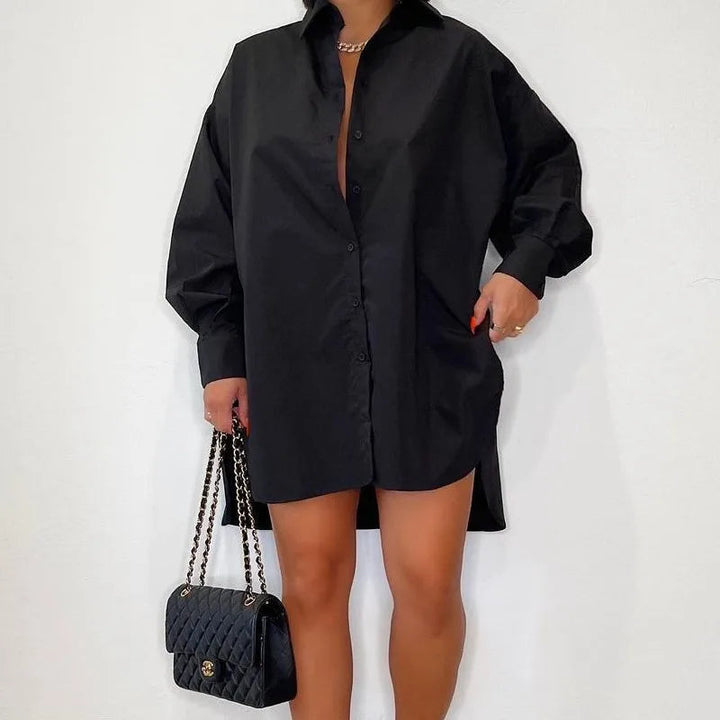 Robe Chemise Courte Oversize à Col Structuré