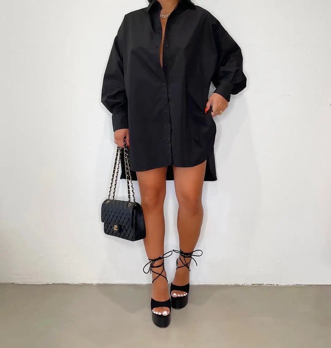 Robe Chemise Courte Oversize à Col Structuré