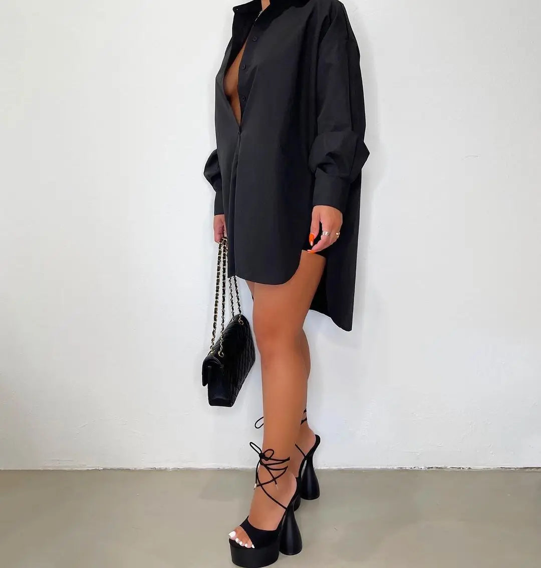 Robe Chemise Courte Oversize à Col Structuré