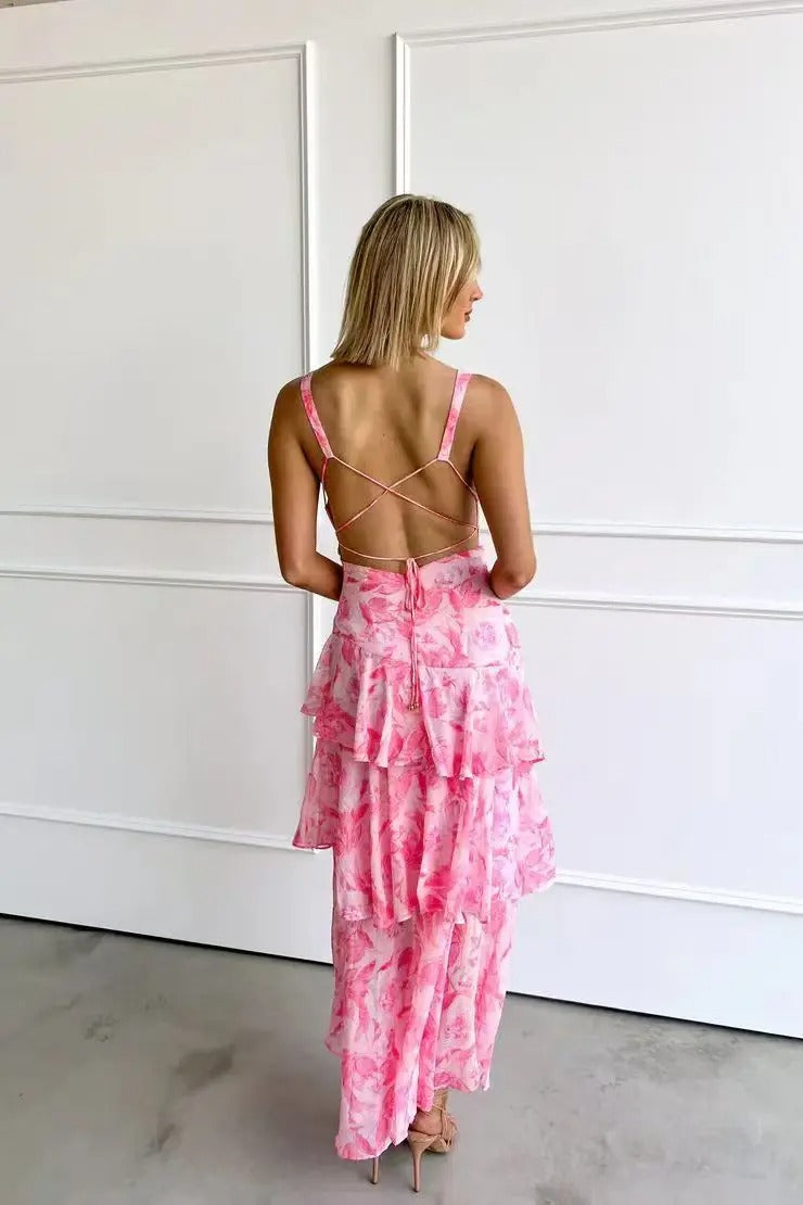 Robe Longue Volantée à Imprimé Floral