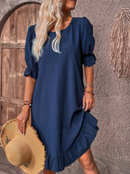 Robe Courte Ample à Volants et Manches Froncées