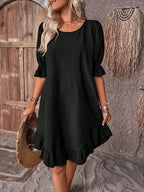 Robe Courte Ample à Volants et Manches Froncées