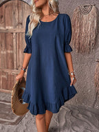 Robe Courte Ample à Volants et Manches Froncées