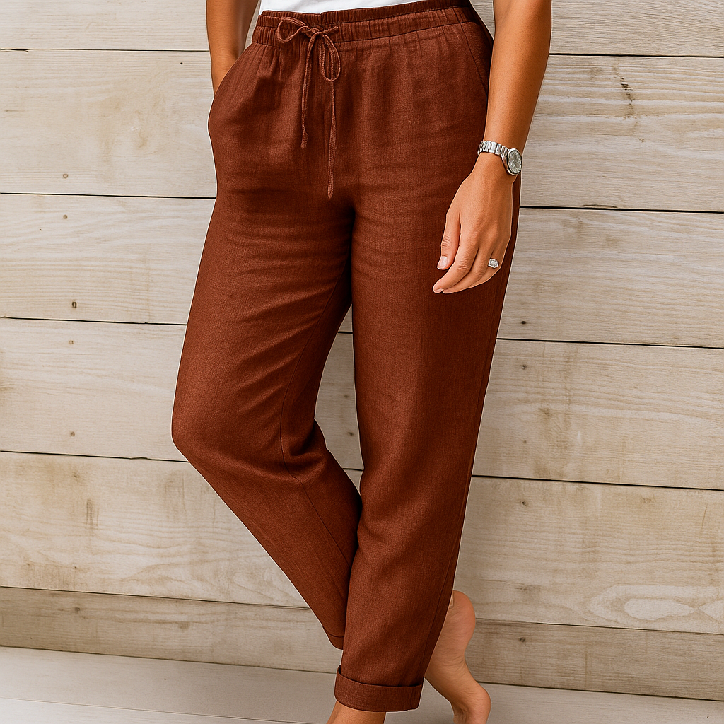Pantalon Droit Taille Élastique à Cordon