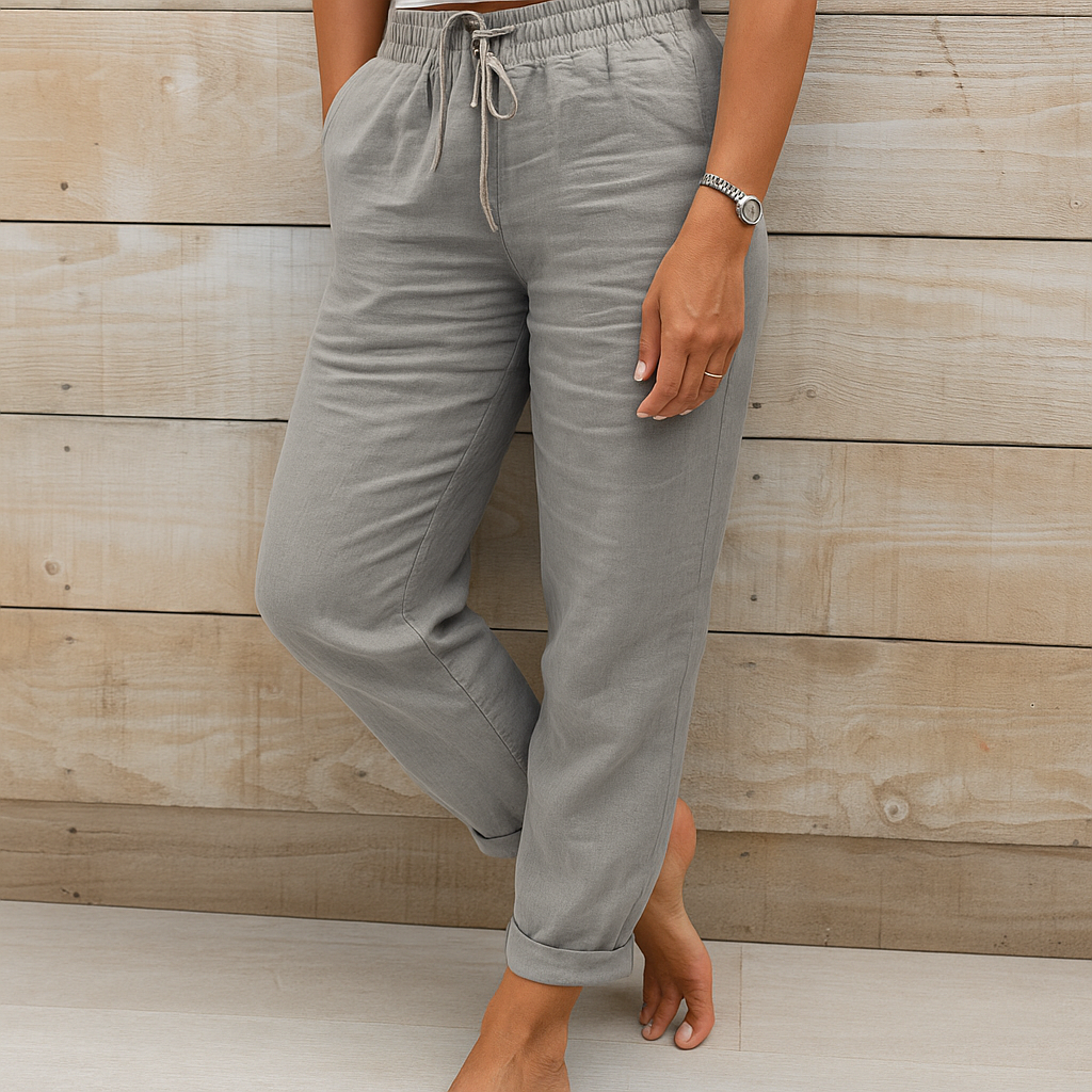 Pantalon Droit Taille Élastique à Cordon
