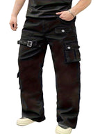 Pantalon cargo pour homme à jambe droite avec sangle décorative