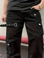 Pantalon cargo pour homme à jambe droite avec sangle décorative