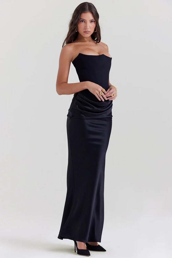 Robe Longue Bustier Drapée à Coupe Ajustée