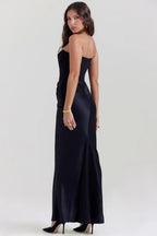 Robe Longue Bustier Drapée à Coupe Ajustée