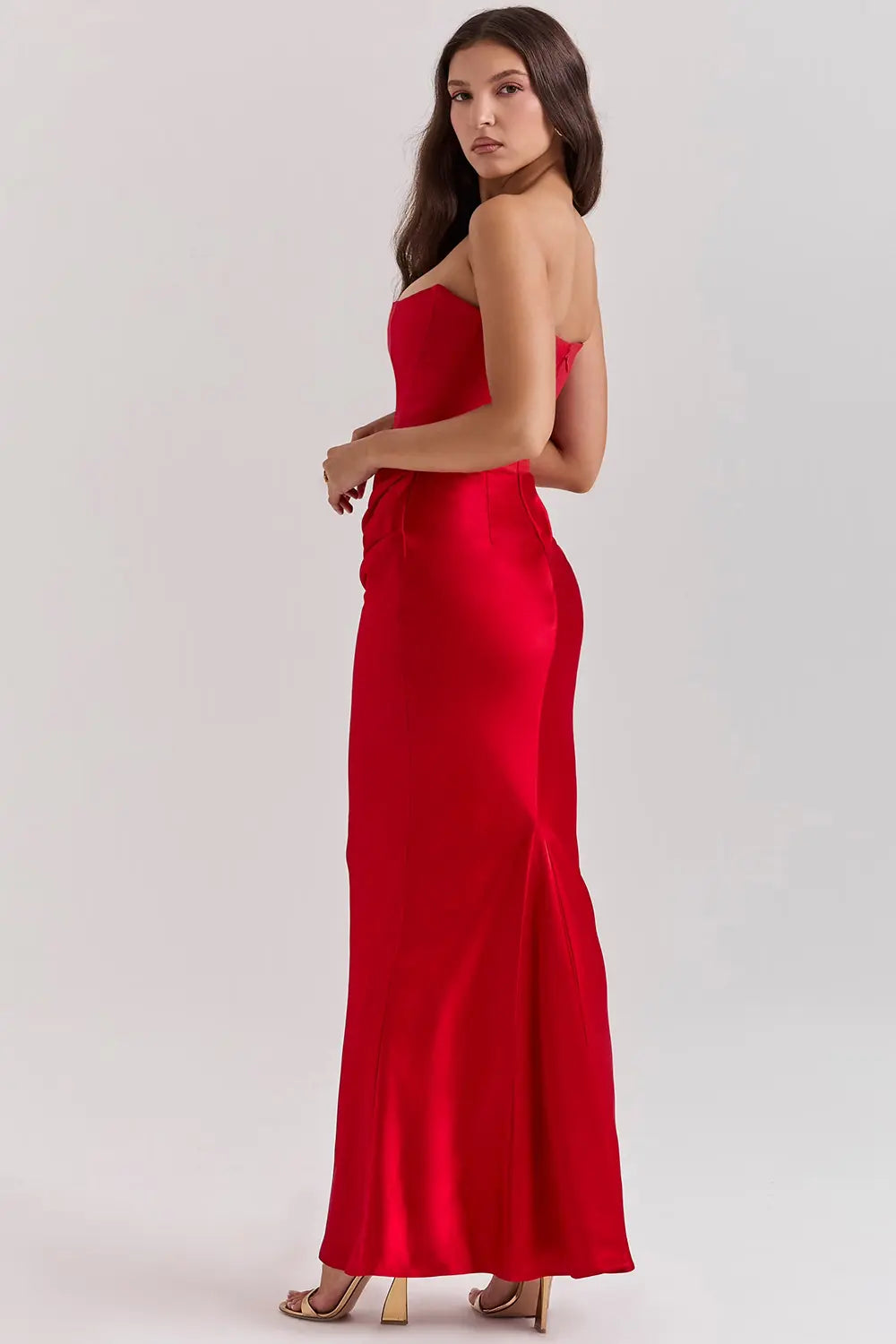 Robe Longue Bustier Drapée à Coupe Ajustée