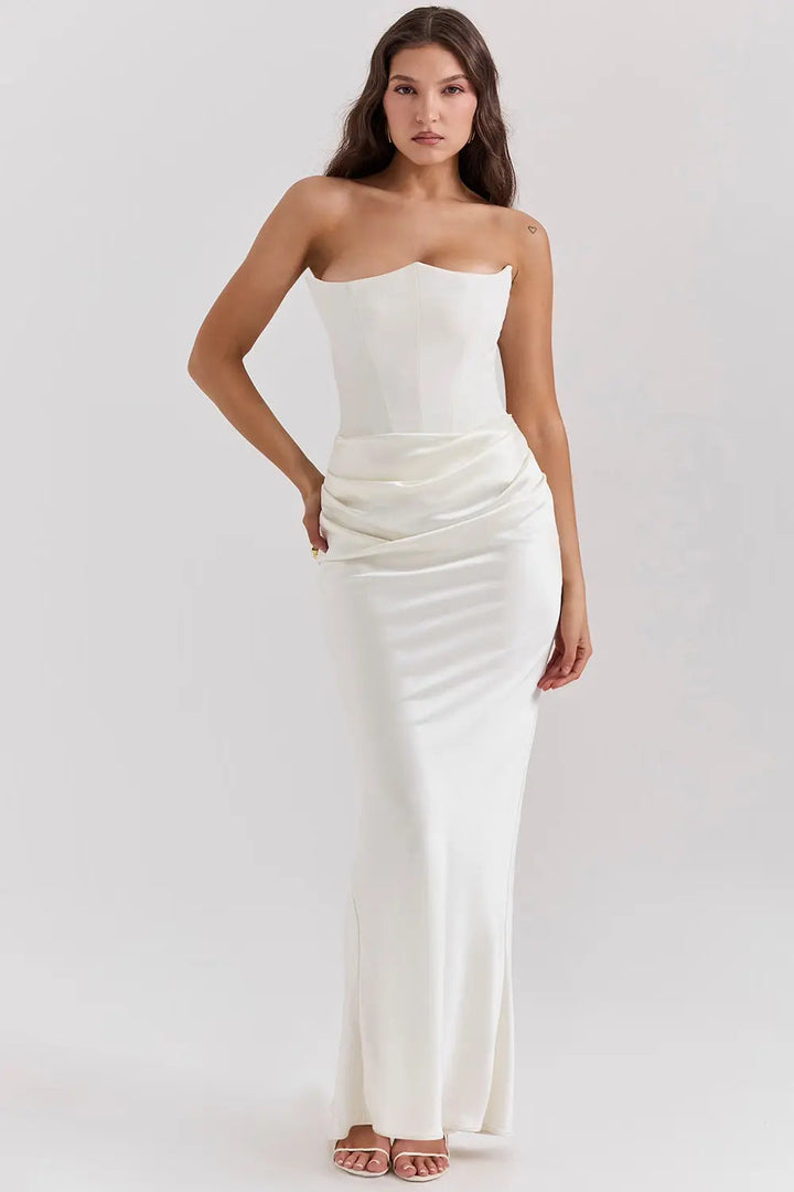 Robe Longue Bustier Drapée à Coupe Ajustée
