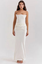Robe Longue Bustier Drapée à Coupe Ajustée