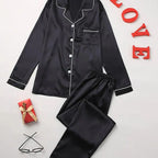 Ensemble Pyjama Satiné Boutonné Femme