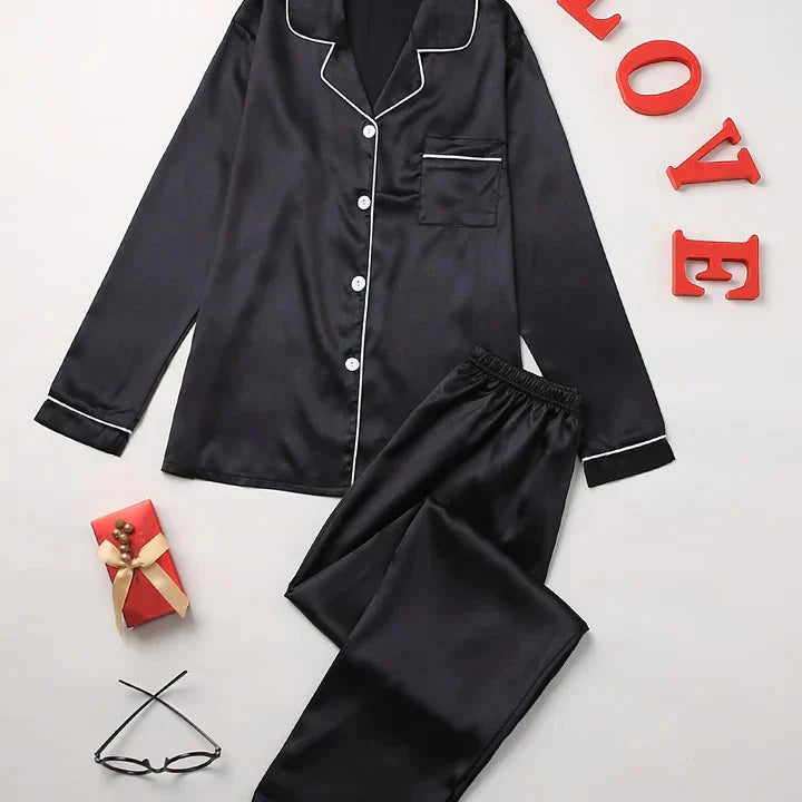 Ensemble Pyjama Satiné Boutonné Femme