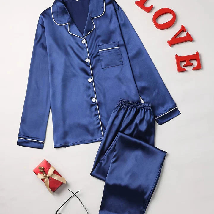 Ensemble Pyjama Satiné Boutonné Femme