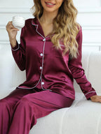 Ensemble Pyjama Satiné Boutonné Femme