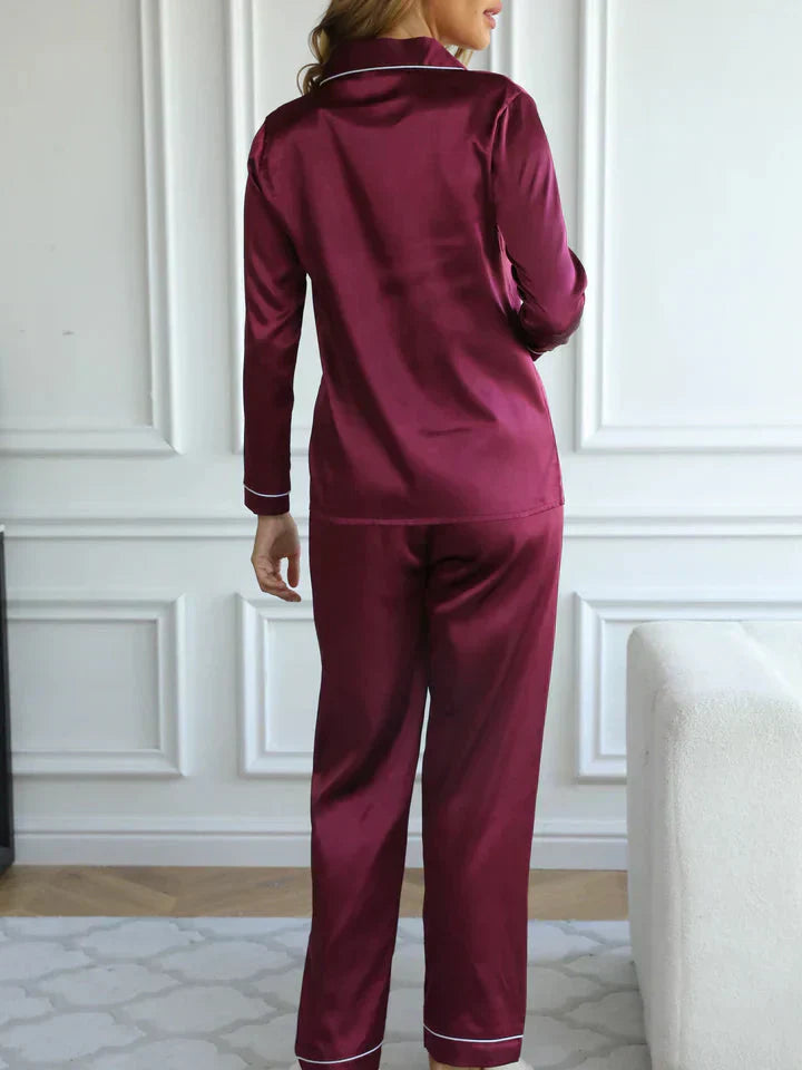 Ensemble Pyjama Satiné Boutonné Femme