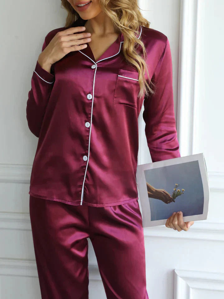 Ensemble Pyjama Satiné Boutonné Femme