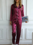 Ensemble Pyjama Satiné Boutonné Femme