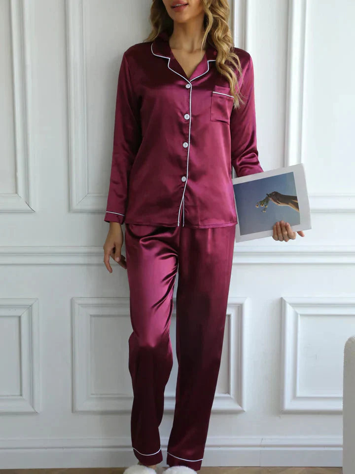 Ensemble Pyjama Satiné Boutonné Femme