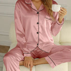 Ensemble Pyjama Satiné Boutonné Femme