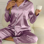 Ensemble Pyjama Satiné Boutonné Femme