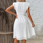 Robe Midi Brodée à Col V Femme