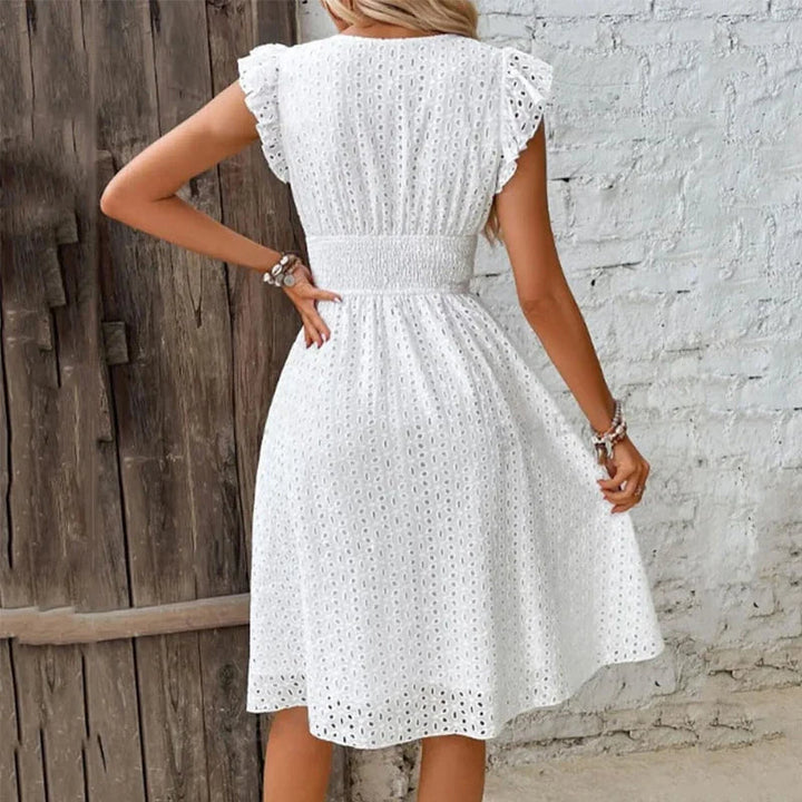 Robe Midi Brodée à Col V Femme