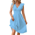 Robe Midi Brodée à Col V Femme
