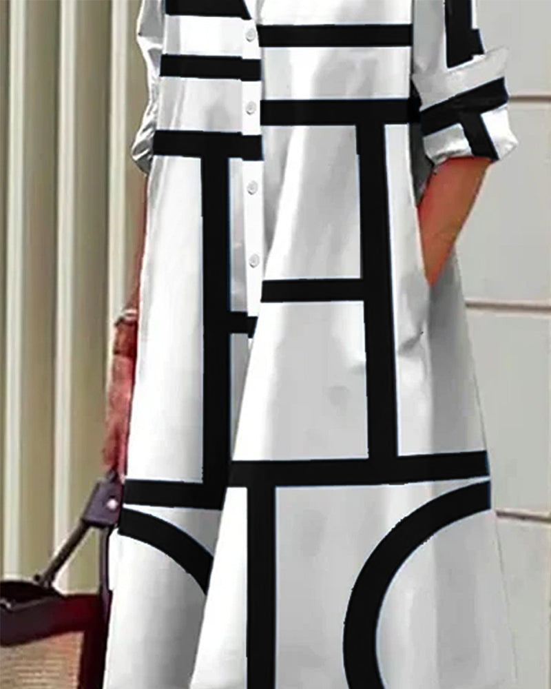 Robe Chemise Midi à Imprimé Géométrique