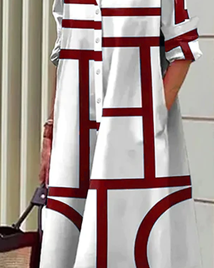 Robe Chemise Midi à Imprimé Géométrique