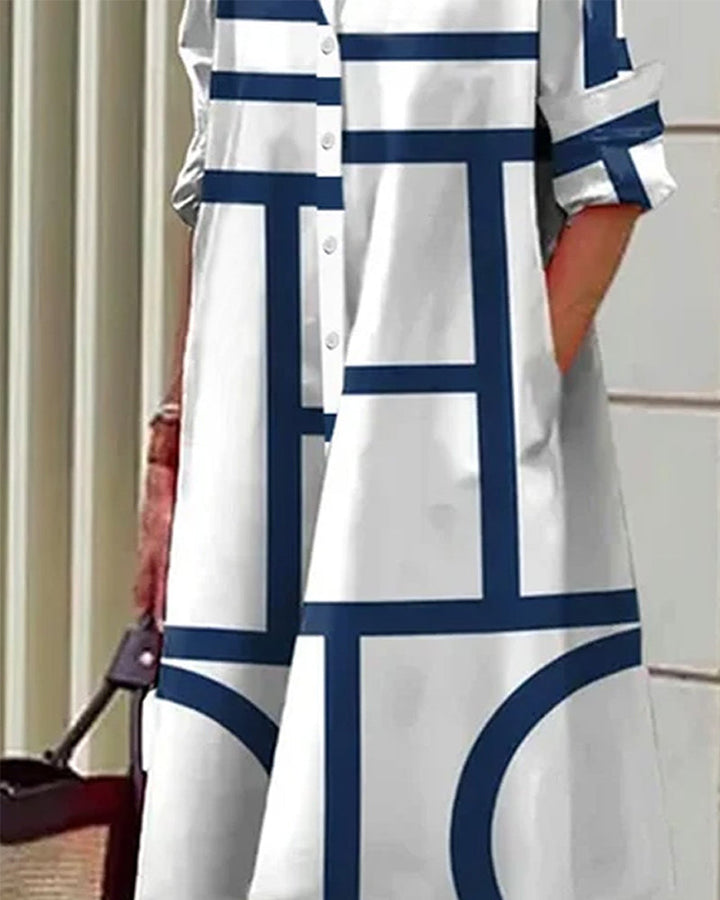 Robe Chemise Midi à Imprimé Géométrique