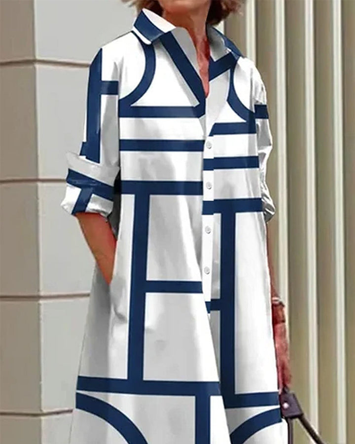 Robe Chemise Midi à Imprimé Géométrique