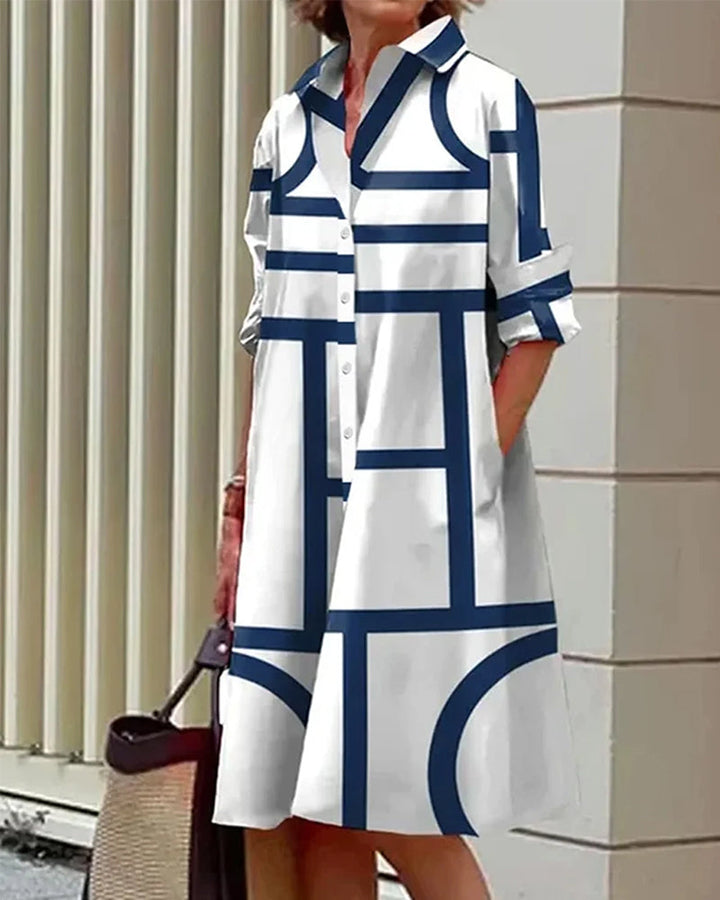 Robe Chemise Midi à Imprimé Géométrique